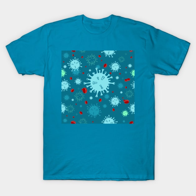 Seamless Pattern Turquoise Virus Disease T-Shirt by DwiRetnoArt99